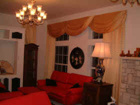 The living room with new drapes